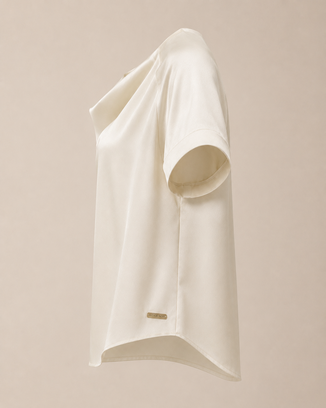 AVENUE NOIR Ivory Satin Draped Blouse Side View