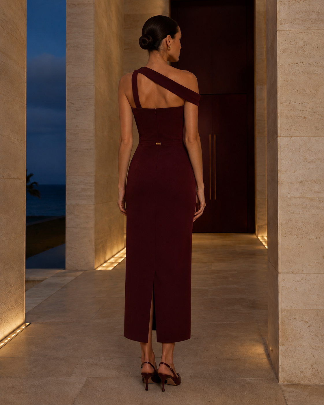 Nox Garnet Asymmetric Midi Dress
