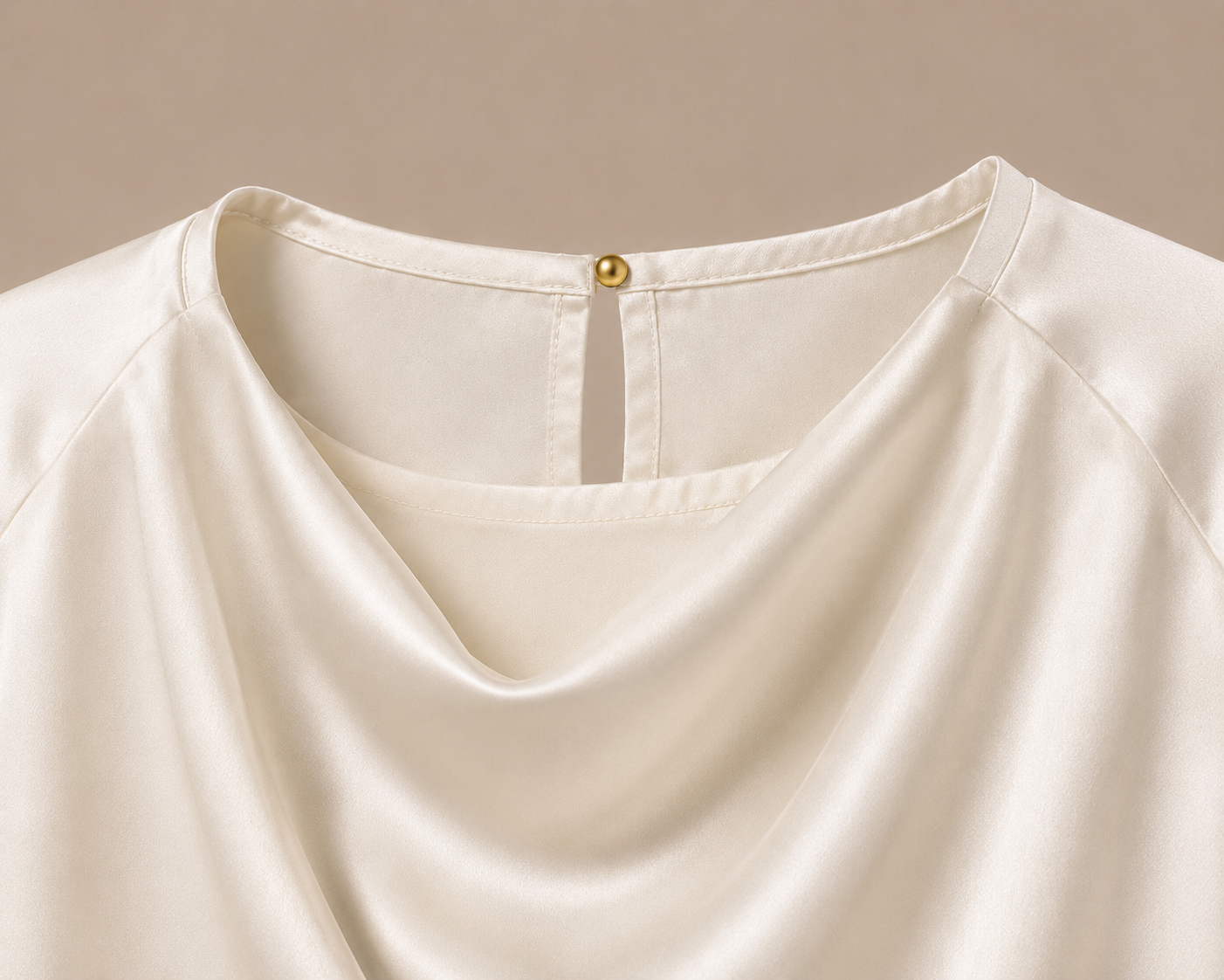 Close-Up of AVENUE NOIR Ivory Blouse Draped Neckline